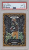 Jayden Reed from the 2023 Panini Prizm set featuring a Disco parallel graded by PSA and given an overall grade of 10.