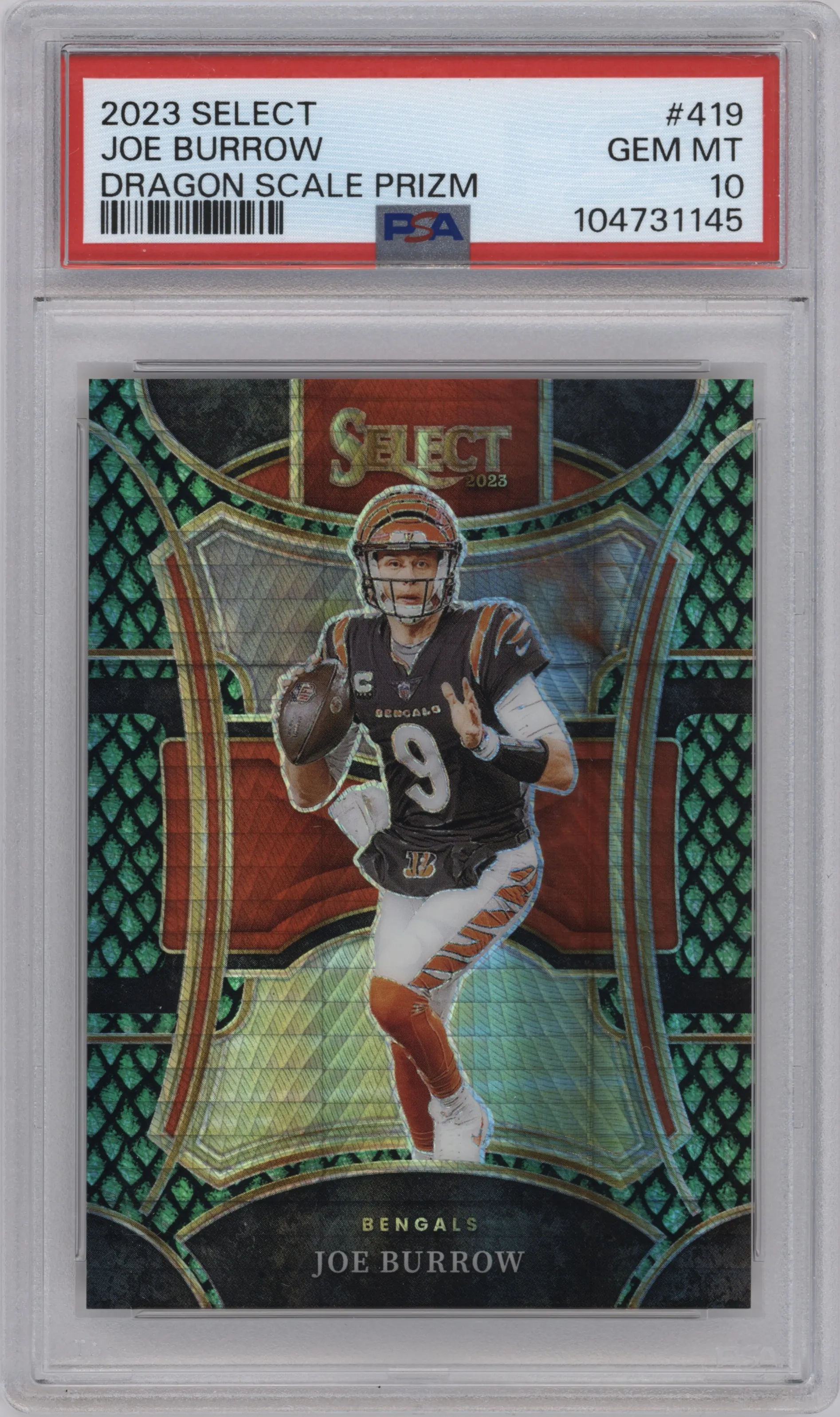 2023 Panini Select Suite Lvl. Joe Burrow Dragon Scale #419 PSA 10
