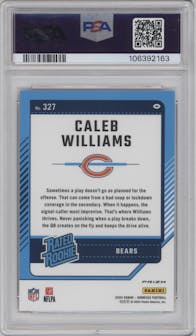 Caleb Williams from the 2024 Donruss set featuring a Red Pandora parallel graded by PSA and given an overall grade of 9.