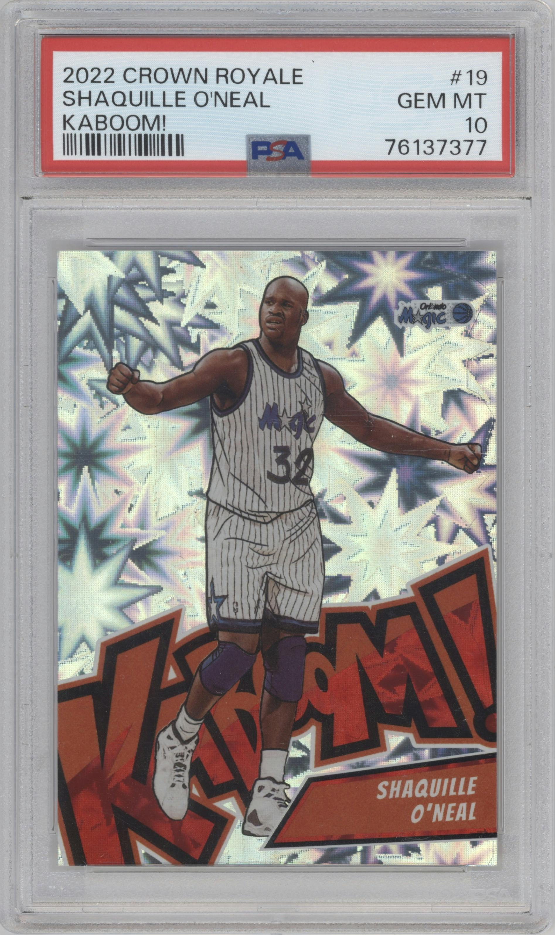 Shaquille O'Neal from the 2022-23 Panini Crown Royale set graded by PSA and given an overall grade of 10.