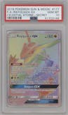 Rayquaza GX from the 2018 Pokemon S&M  set graded by PSA and given an overall grade of 10.