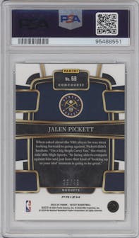 Jalen Pickett from the 2023-24 Panini Select  set featuring a Bronze Checker Prizm parallel graded by PSA and given an overall grade of 9.