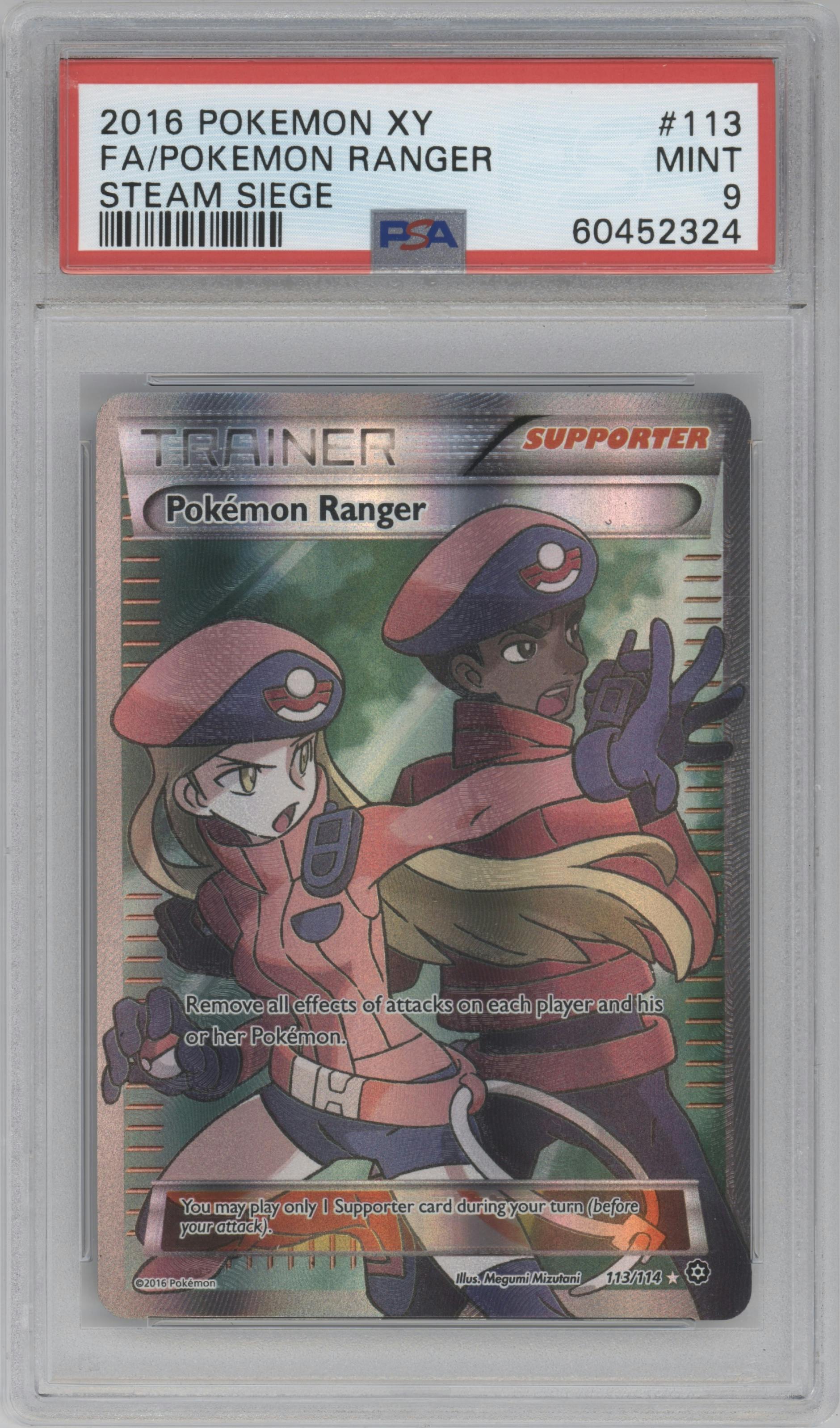 Pokemon Ranger from the 2016 Pokemon XY set graded by PSA and given an overall grade of 9.