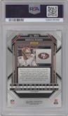 Brock Purdy from the 2022 Panini Prizm set featuring a Silver Prizm parallel graded by PSA and given an overall grade of 9.