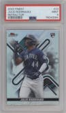 Julio Rodriguez from the 2022 Topps Finest set featuring a Refractor parallel graded by PSA and given an overall grade of 9.