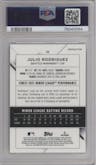Julio Rodriguez from the 2022 Topps Finest set featuring a Refractor parallel graded by PSA and given an overall grade of 9.