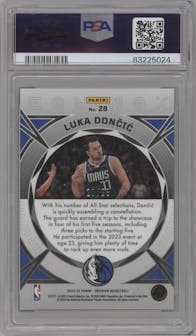 Luka Doncic from the 2022-23 Panini Obsidian set featuring a Electric Etch Green parallel graded by PSA and given an overall grade of 10.