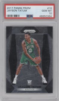 Jayson Tatum from the 2017-18 Panini Prizm  set graded by PSA and given an overall grade of 10.