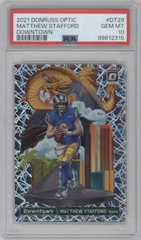 Matthew Stafford from the 2021 Panini Donruss Optic set graded by PSA and given an overall grade of 10.