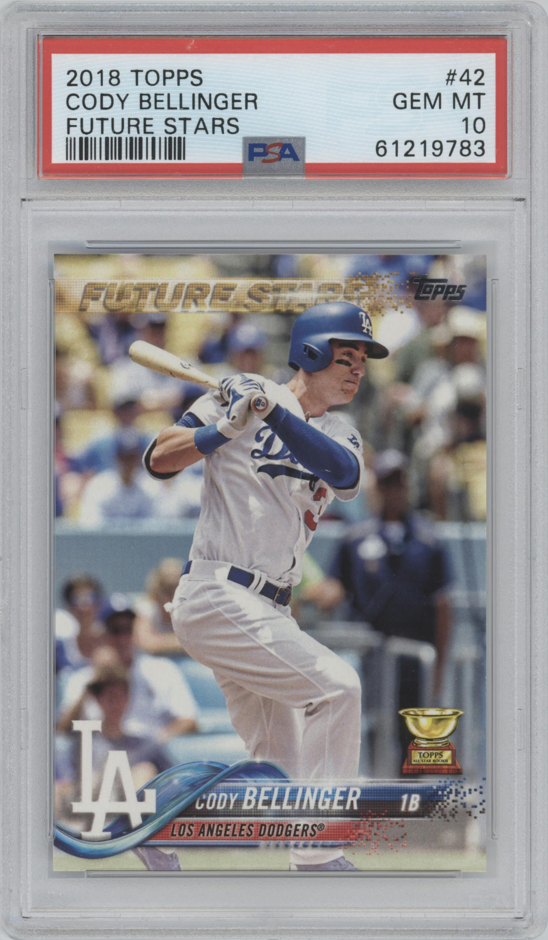 Cody Bellinger from the 2018 Topps Series 1 set graded by PSA and given an overall grade of 10.