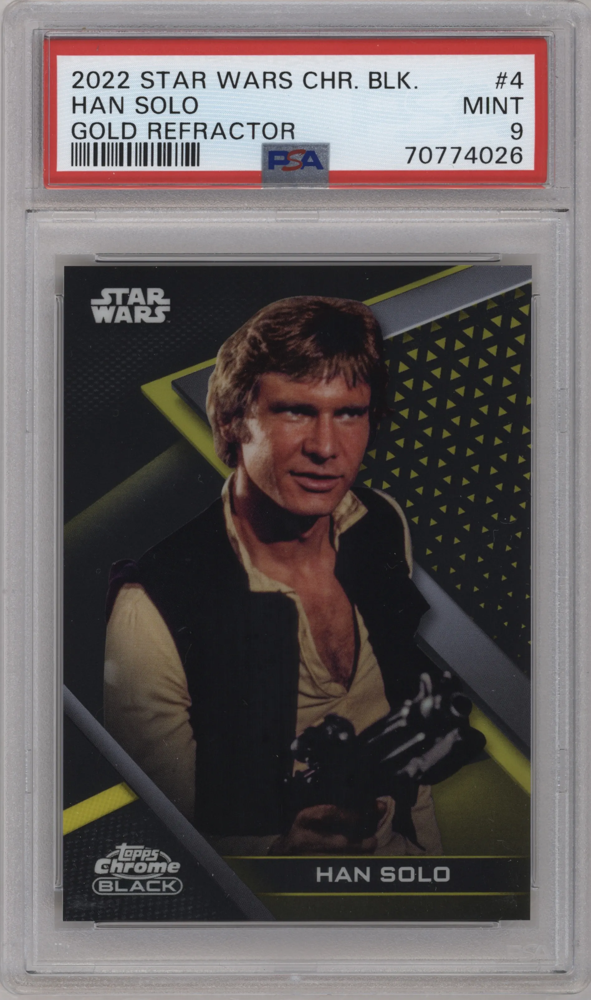 2022 Topps Star Wars Chrome Black Han Solo Gold Refractor #4 PSA 9