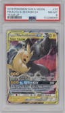 Pikachu/Zekrom GX from the 2019 Pokemon S&M  set graded by PSA and given an overall grade of 8.