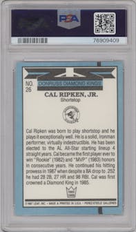 Cal Ripken Jr. from the 1987 Leaf set graded by PSA and given an overall grade of 8.