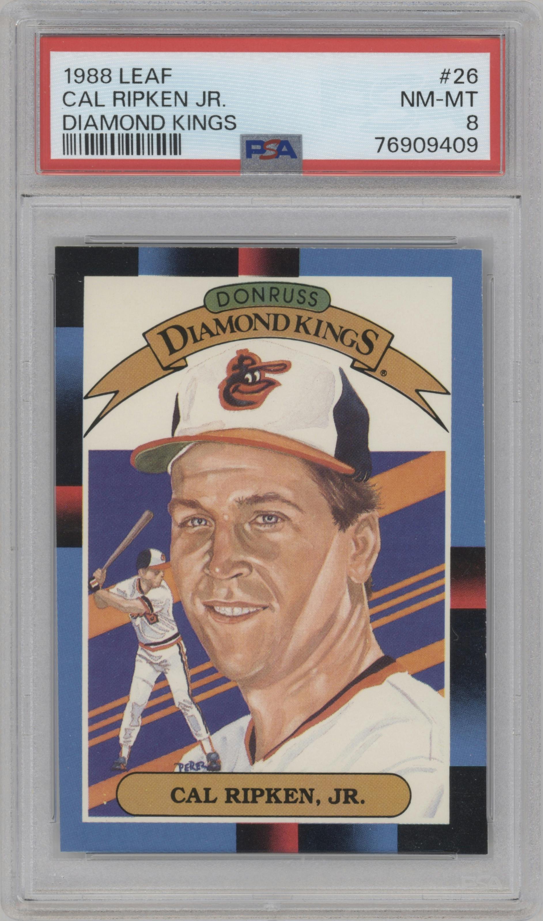 Cal Ripken Jr. from the 1987 Leaf set graded by PSA and given an overall grade of 8.