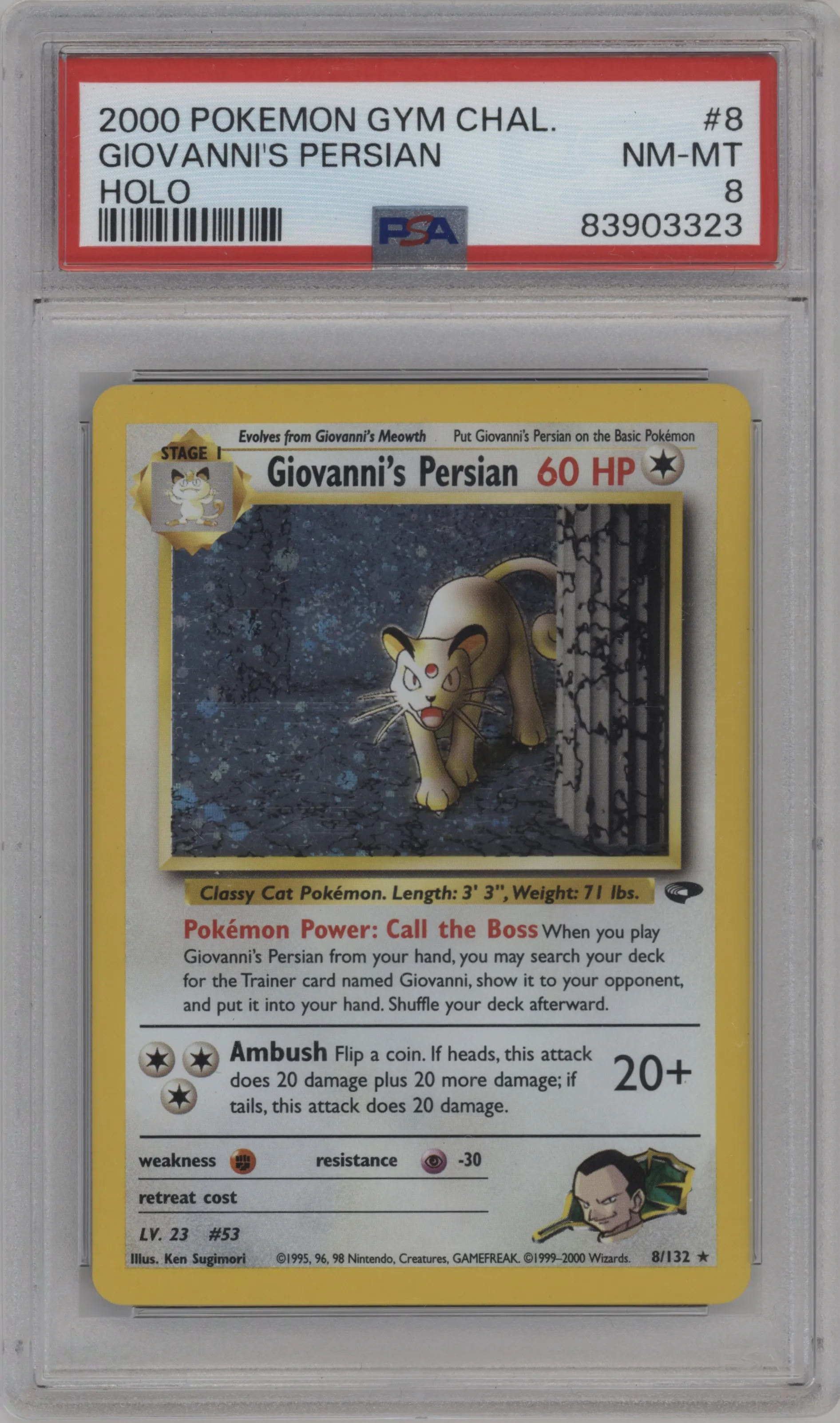 2000 Pokemon GH Gym Challenge Giovanni's Persian PSA 8