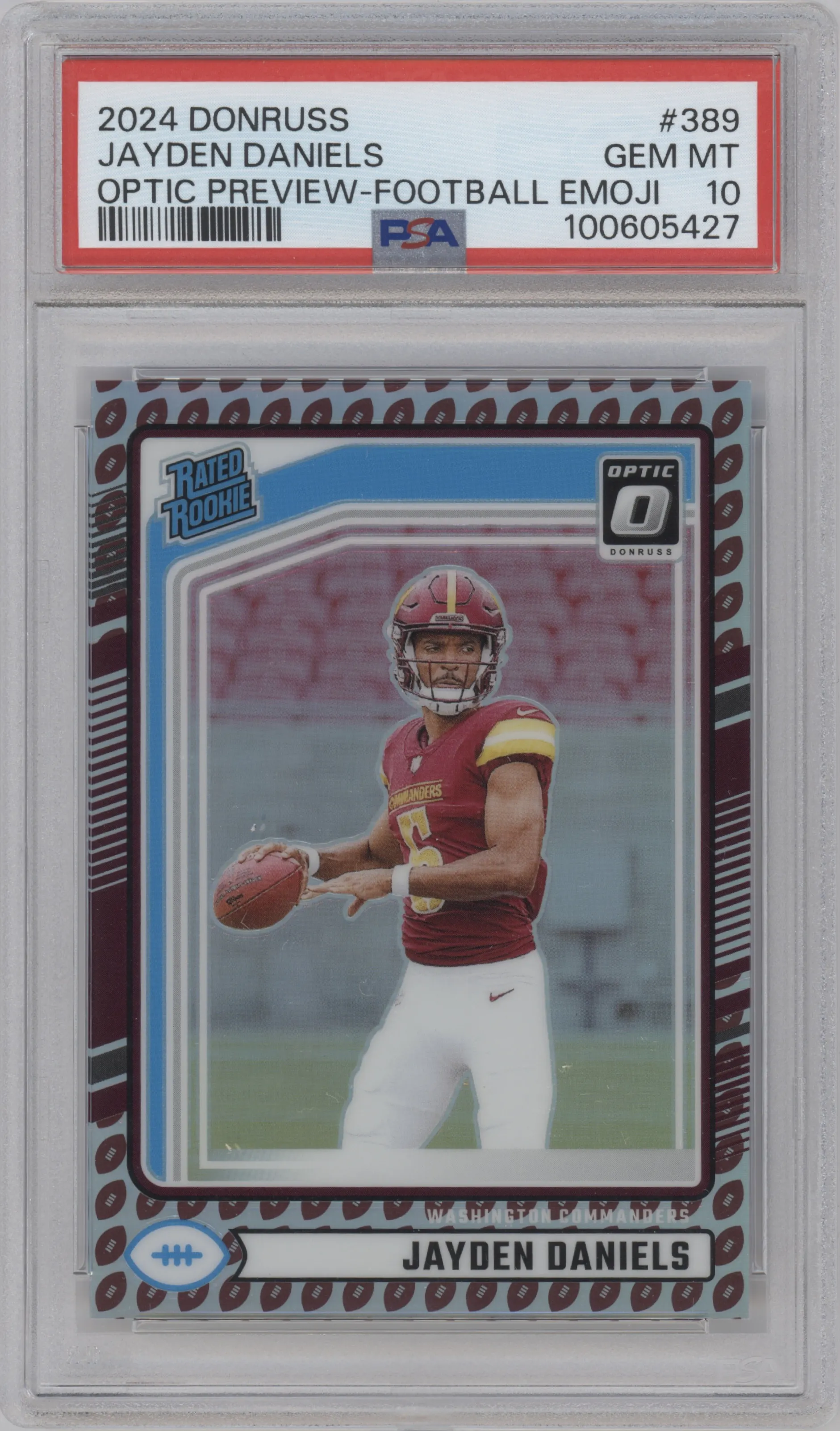 2024 Donruss Opt.Rtd.Rke. Jayden Daniels Football Emoji #389 PSA 10