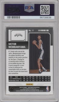 Victor Wembanyama  from the 2023-24 Panini Contenders set featuring a Retail parallel graded by PSA and given an overall grade of 9.