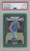 Sam LaPorta from the 2023 Panini Prizm set featuring a Green Wave  parallel graded by PSA and given an overall grade of 10.