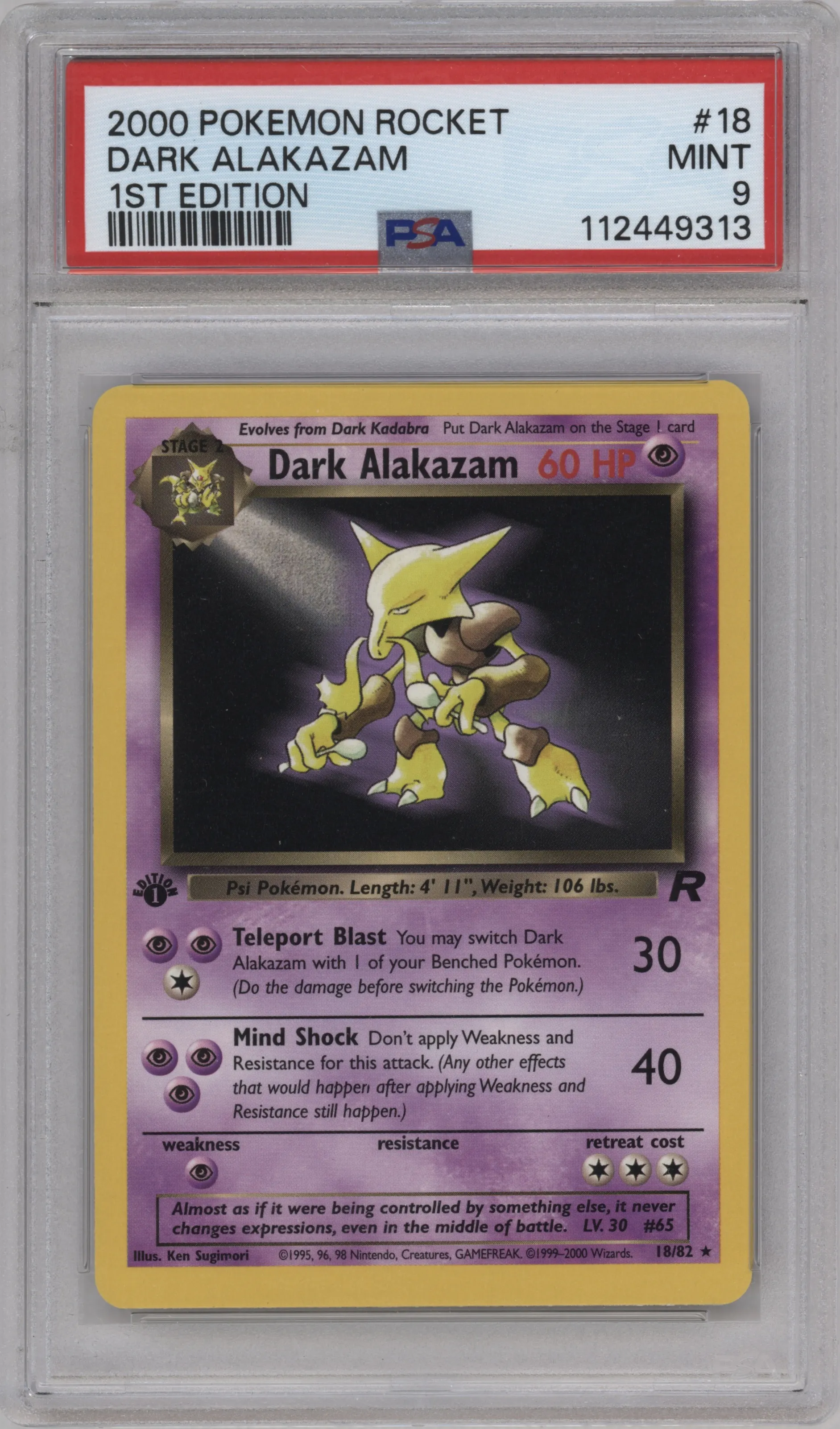 2000 Pokemon Team Rocket Dark Alakazam PSA 9