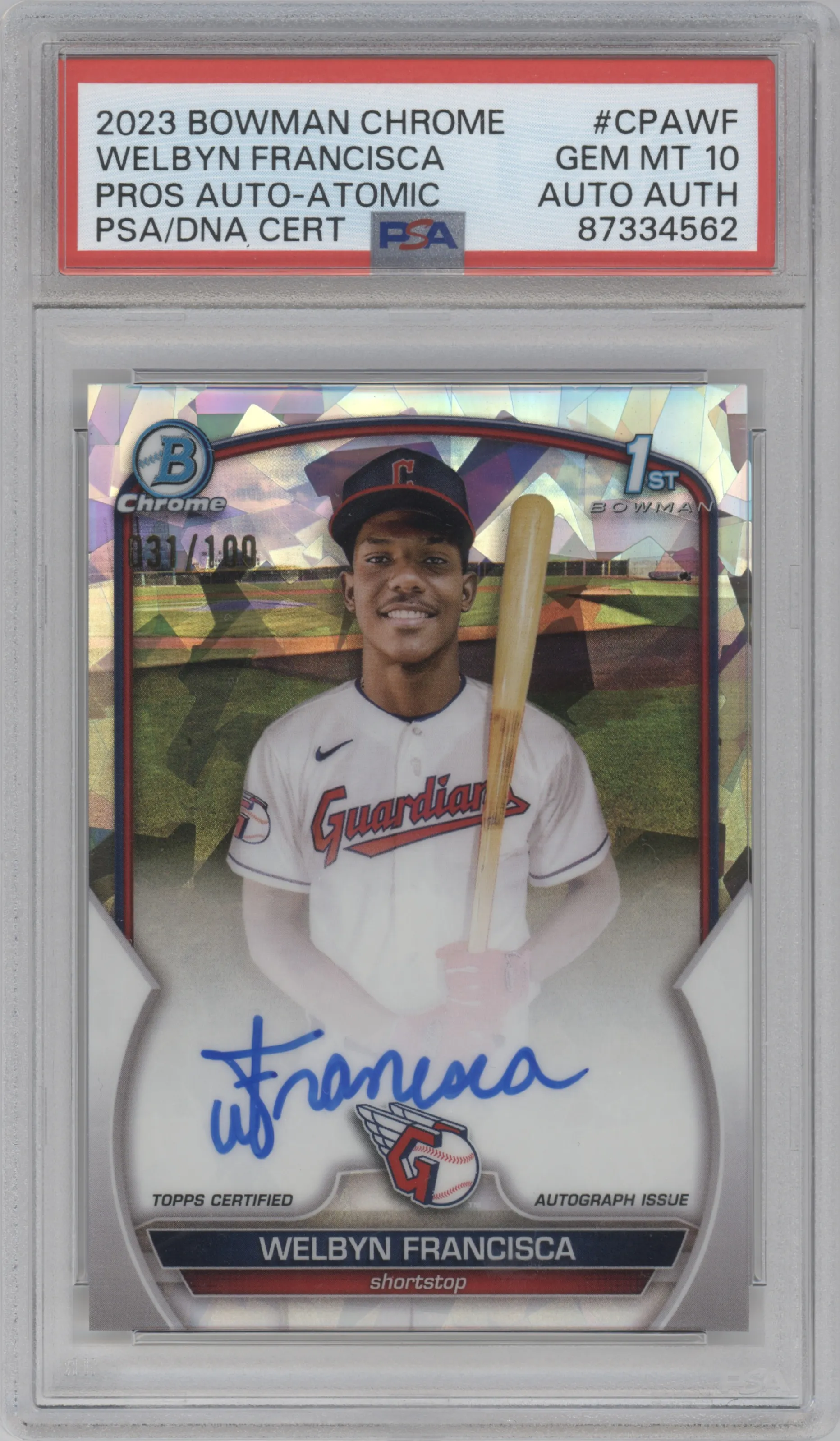 2023 Bowman Chrome Chr.Pros.Auto Welbyn Francisca Atomic Refractor PSA 10