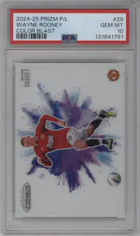 Wayne Rooney from the 2024-25 Panini Prizm Premier League set graded by PSA and given an overall grade of 10.