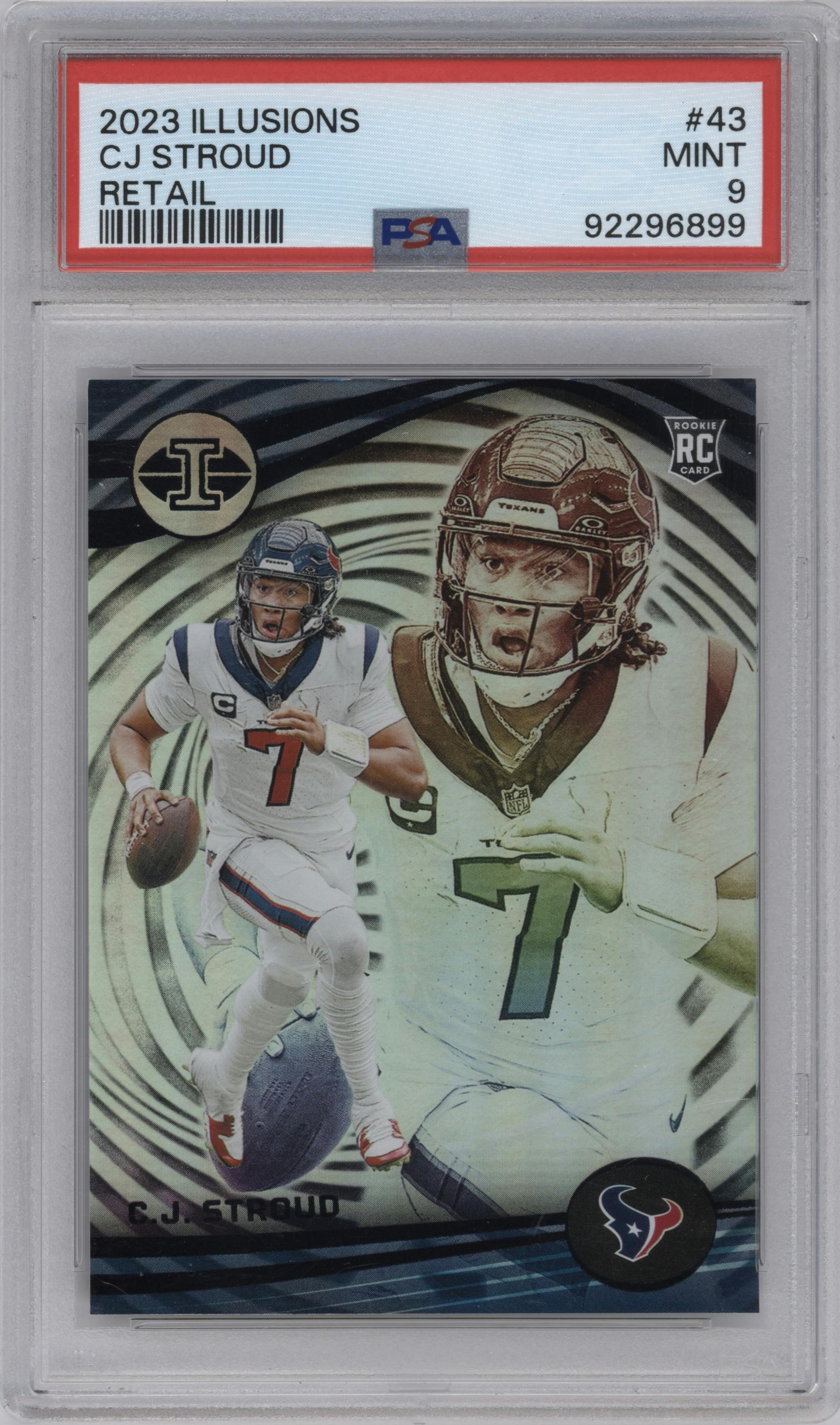 C.J. Stroud from the 2023 Panini Illusions set featuring a Retail parallel graded by PSA and given an overall grade of 9.