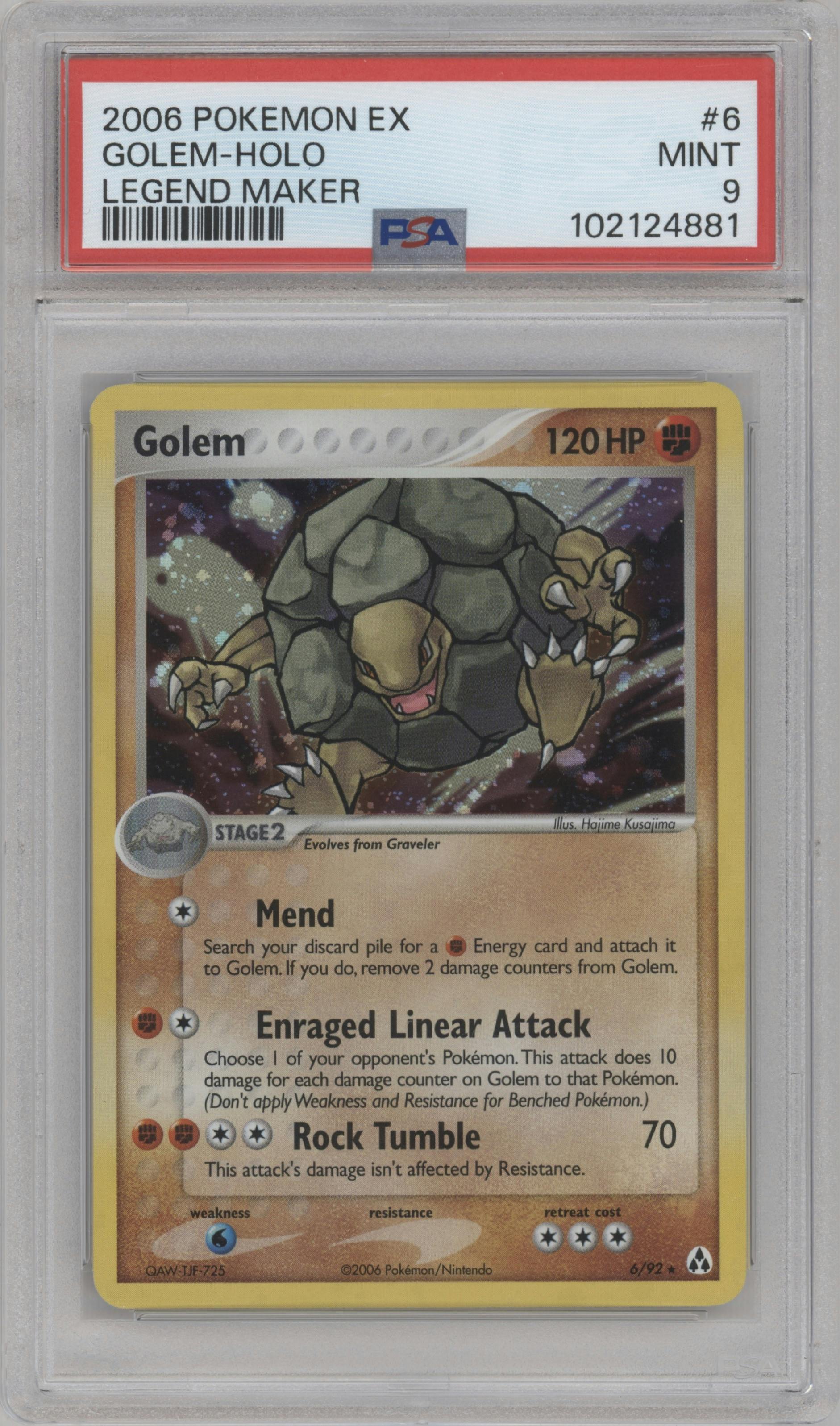 Golem from the 2006 Pokemon EX set graded by PSA and given an overall grade of 9.