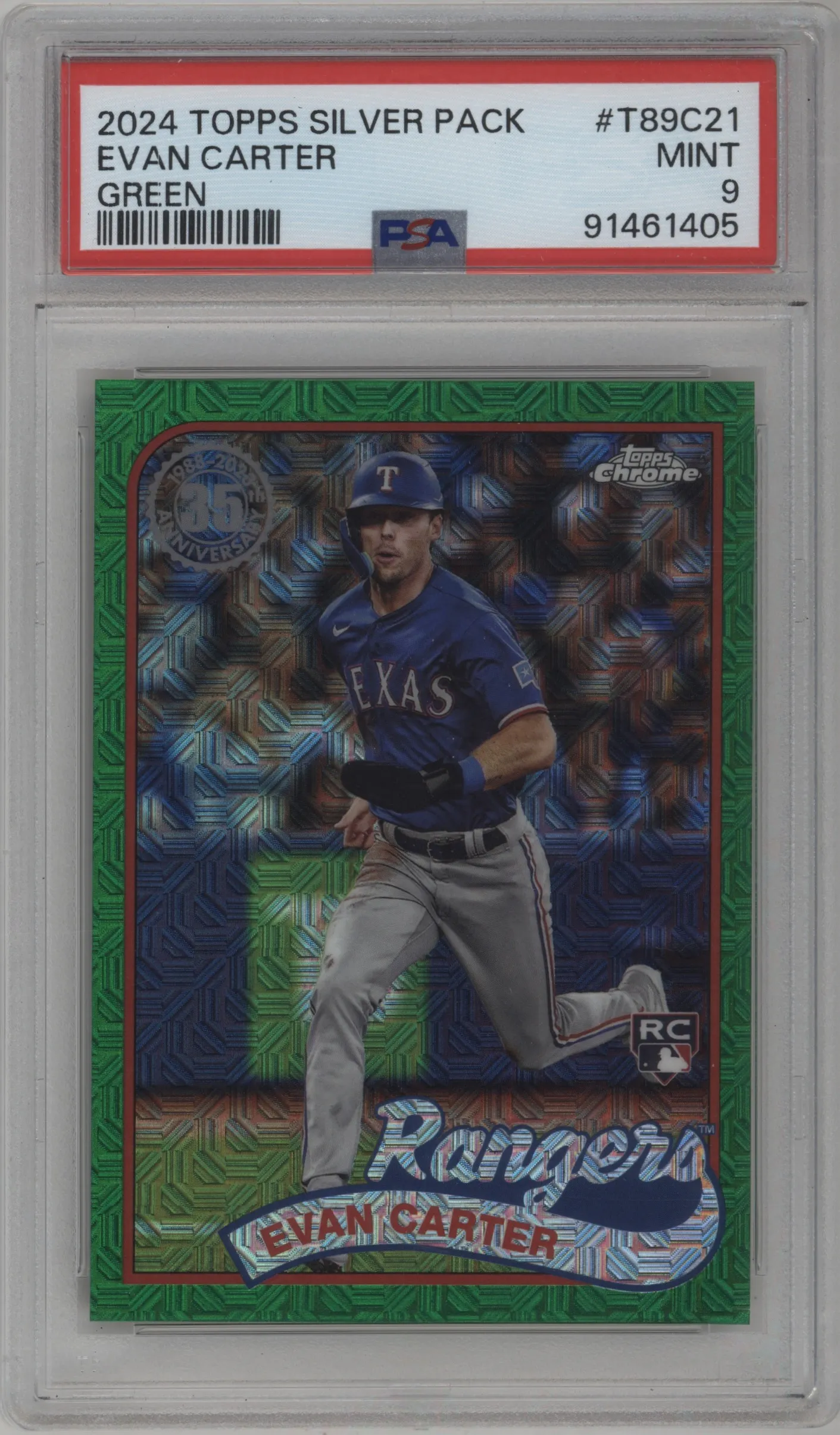 2024 Topps 1989 35th Anniv.Chr. Evan Carter Green Refractor PSA 9