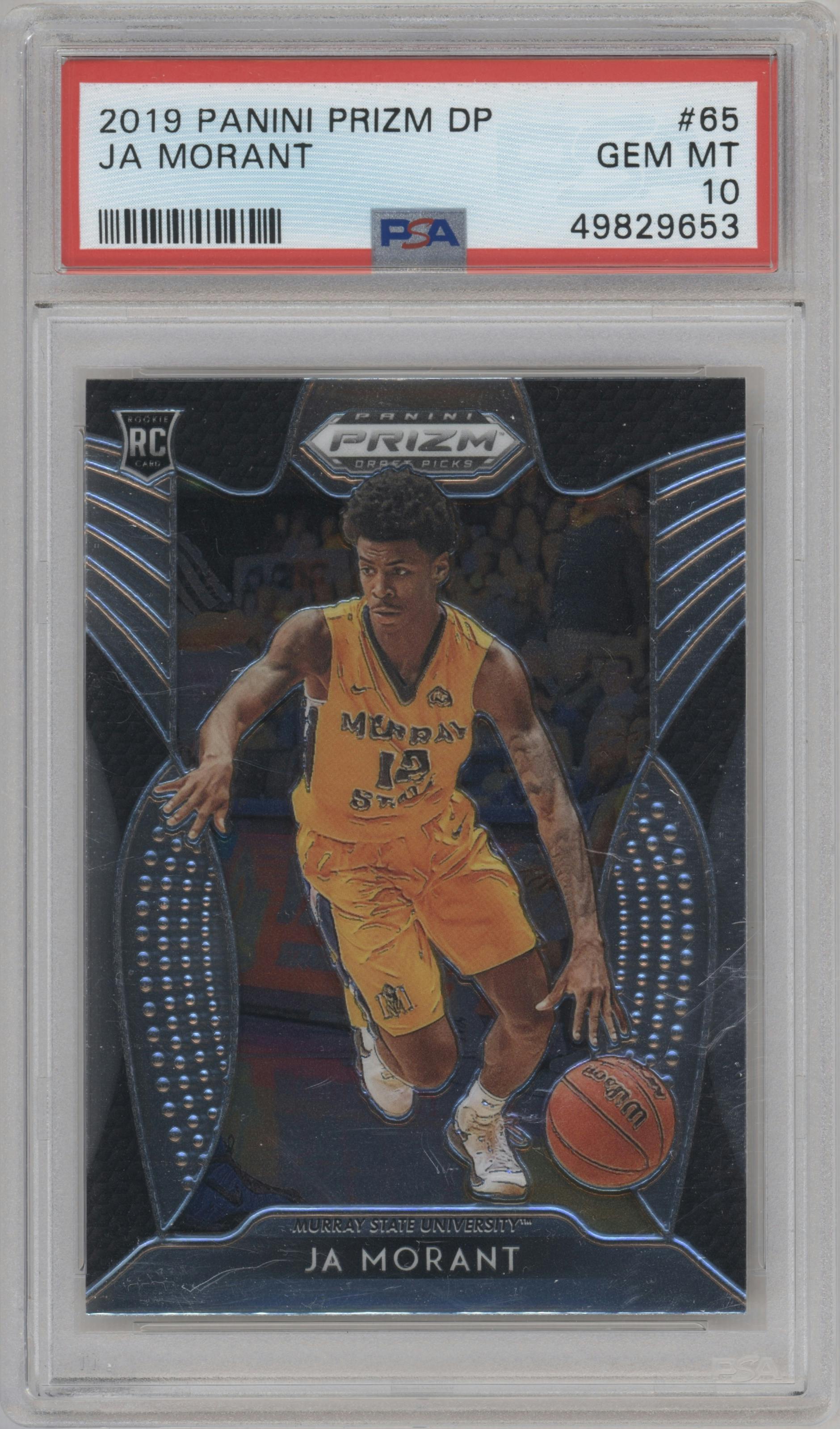 Ja Morant from the 2019-20 Panini Prizm Draft Picks set graded by PSA and given an overall grade of 10.