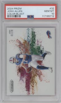 Josh Allen from the 2024 Panini Prizm set graded by PSA and given an overall grade of 10.