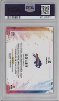 Josh Allen from the 2024 Panini Prizm set graded by PSA and given an overall grade of 10.