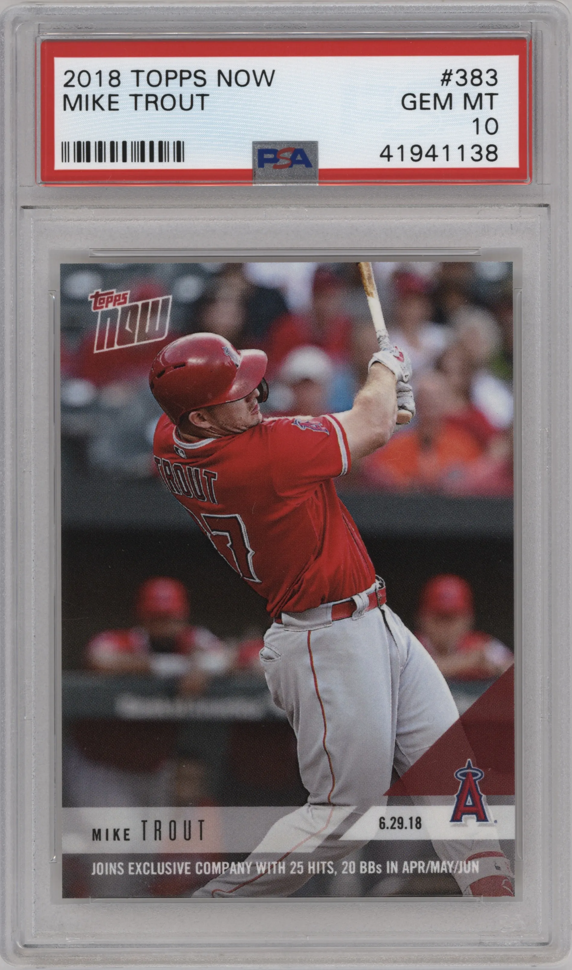 2018 Topps Now Mike Trout #383 PSA 10