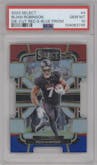Bijan Robinson from the 2023 Panini Select set featuring a Die-Cut Red & Blue parallel graded by PSA and given an overall grade of 10.