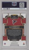 Bijan Robinson from the 2023 Panini Select set featuring a Die-Cut Red & Blue parallel graded by PSA and given an overall grade of 10.