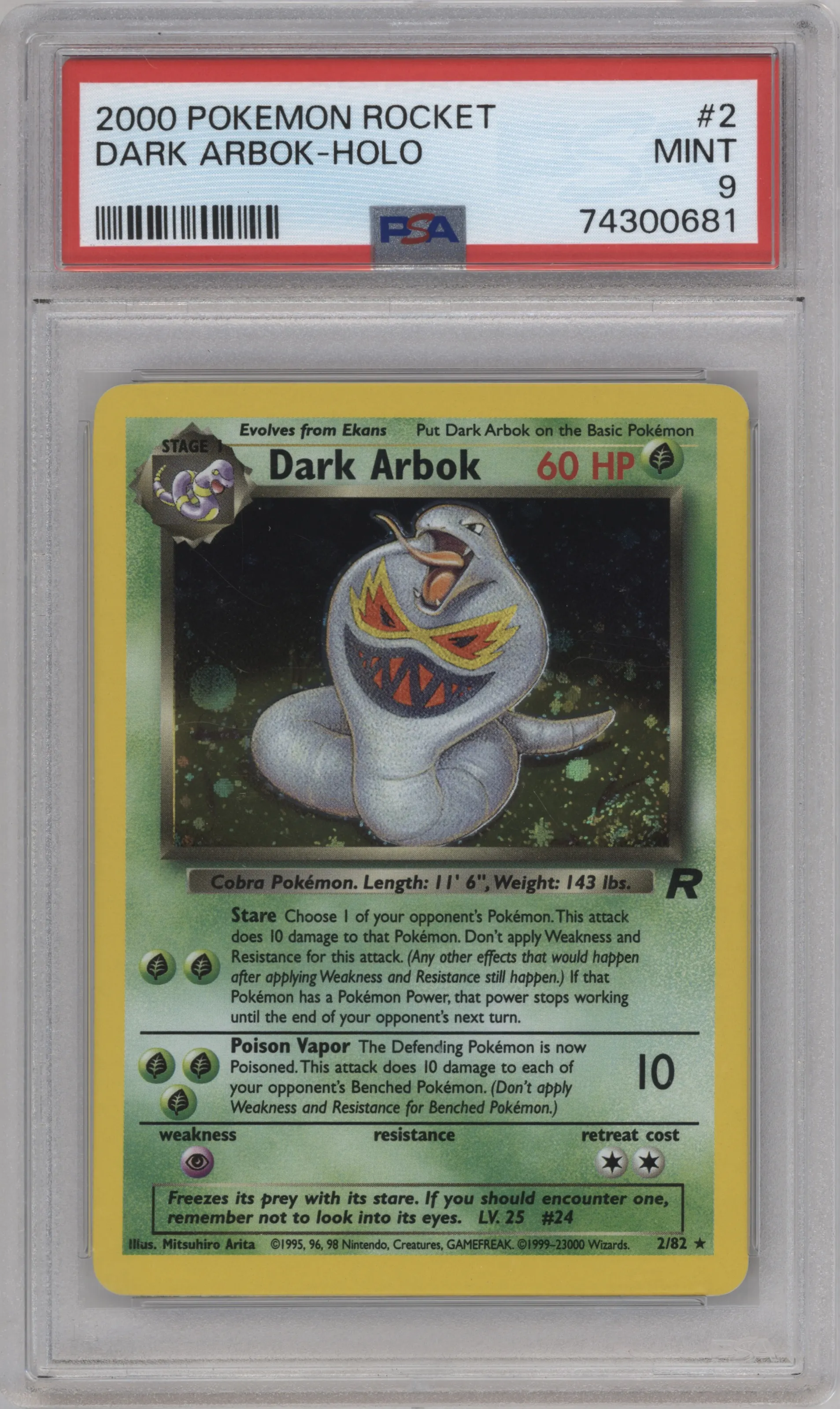 2000 Pokemon Team Rocket Dark Arbok #2 PSA 9