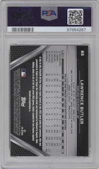 Lawrence Butler from the  2024 Topps Chrome Black set featuring a Purple Mini-Diamond Refractor parallel graded by PSA and given an overall grade of 10.