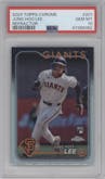 Jung Hoo Lee from the 2024 Topps Chrome set featuring a Refractor parallel graded by PSA and given an overall grade of 10.
