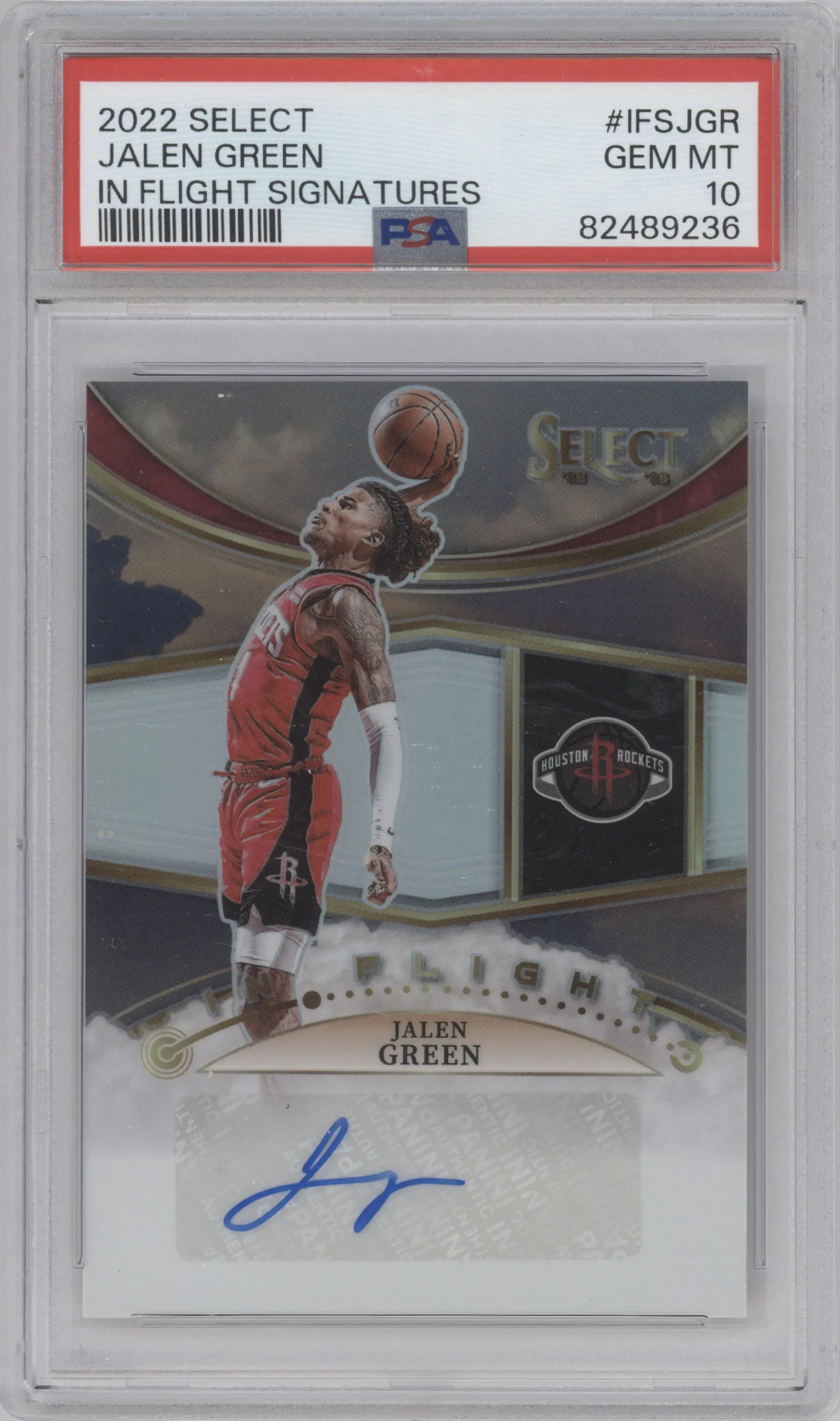 Jalen Green from the 2022-23 Panini Select set graded by PSA and given an overall grade of 10.