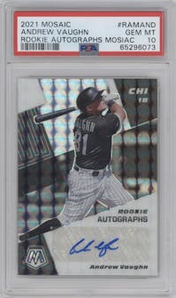 Andrew Vaughn from the 2021 Panini Mosaic  set featuring a Mosaic parallel graded by PSA and given an overall grade of 10.