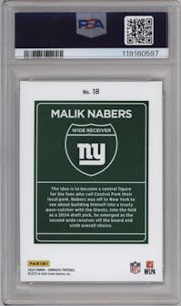 Malik Nabers from the 2024 Donruss set graded by PSA and given an overall grade of 10.