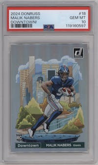 Malik Nabers from the 2024 Donruss set graded by PSA and given an overall grade of 10.