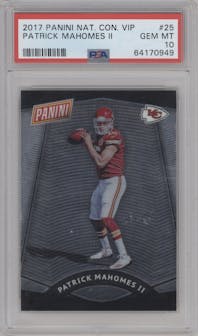Patrick Mahomes II from the 2017 Panini The National VIP set graded by PSA and given an overall grade of 10.