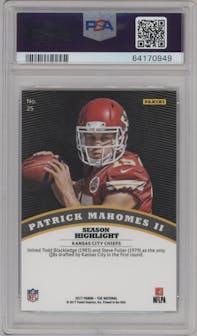 Patrick Mahomes II from the 2017 Panini The National VIP set graded by PSA and given an overall grade of 10.