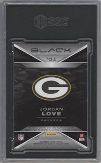 Jordan Love from the 2023 Panini Black set graded by SGC and given an overall grade of 8.5.