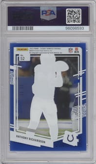 Anthony Richardson from the 2023 Clearly Donruss set featuring a Blue parallel graded by PSA and given an overall grade of 10.