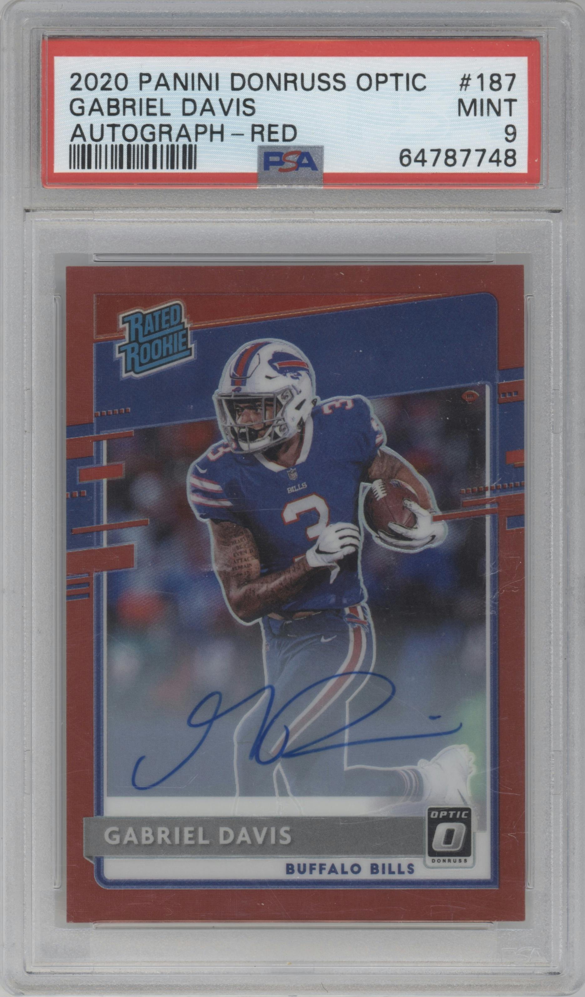 Gabriel Davis from the 2020 Panini Donruss Optic set featuring a Red parallel graded by PSA and given an overall grade of 9.