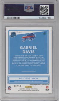 Gabriel Davis from the 2020 Panini Donruss Optic set featuring a Red parallel graded by PSA and given an overall grade of 9.