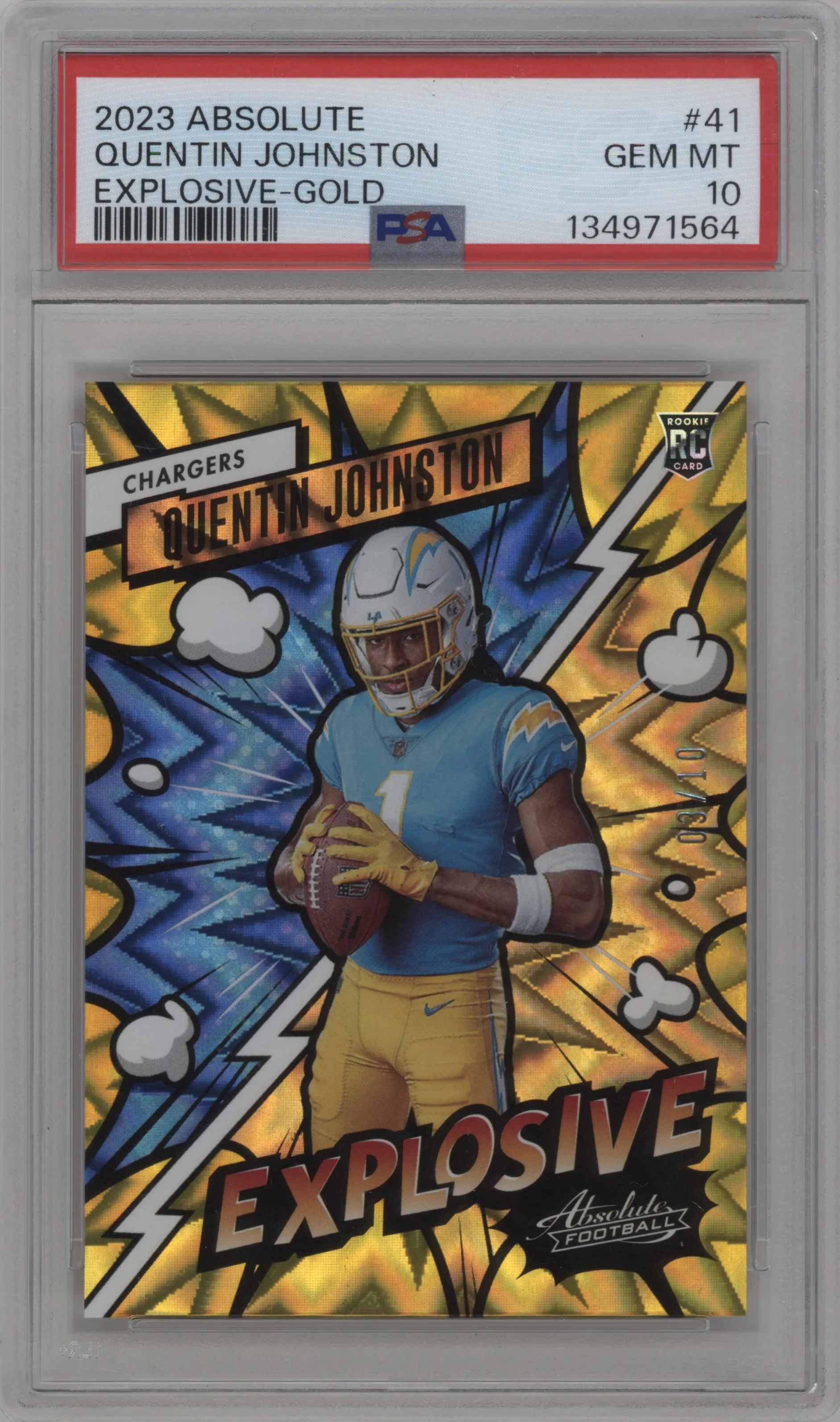 2023 Panini Absolute Explosive Quentin Johnston Gold #41 PSA 10