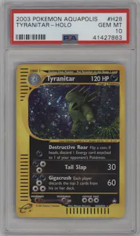 Tyranitar from the 2003 Pokemon E-CARD set graded by PSA and given an overall grade of 10.