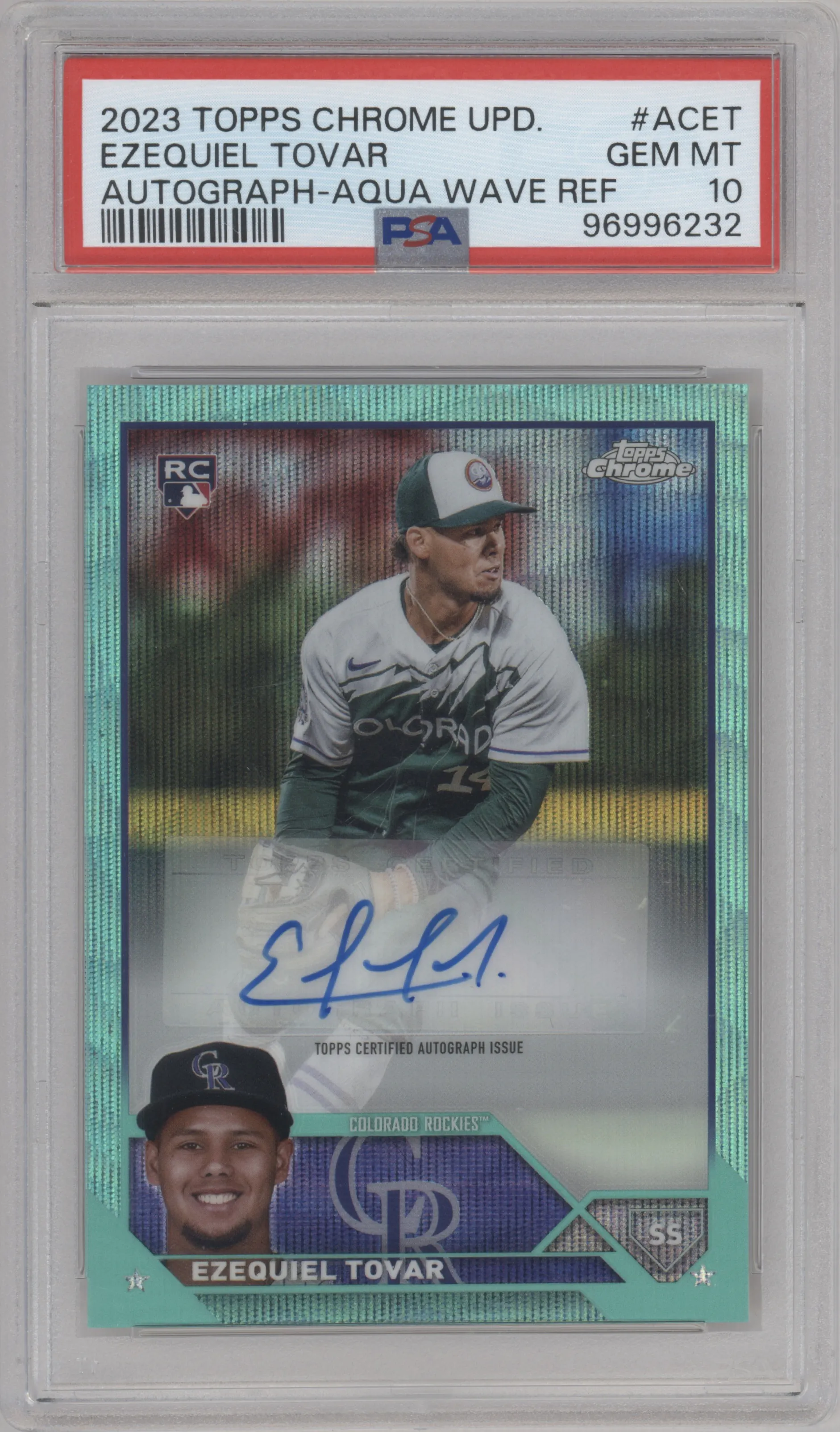 2023 Topps Chrome Update Auto Ezequiel Tovar Aqua Wave Refractor PSA 10
